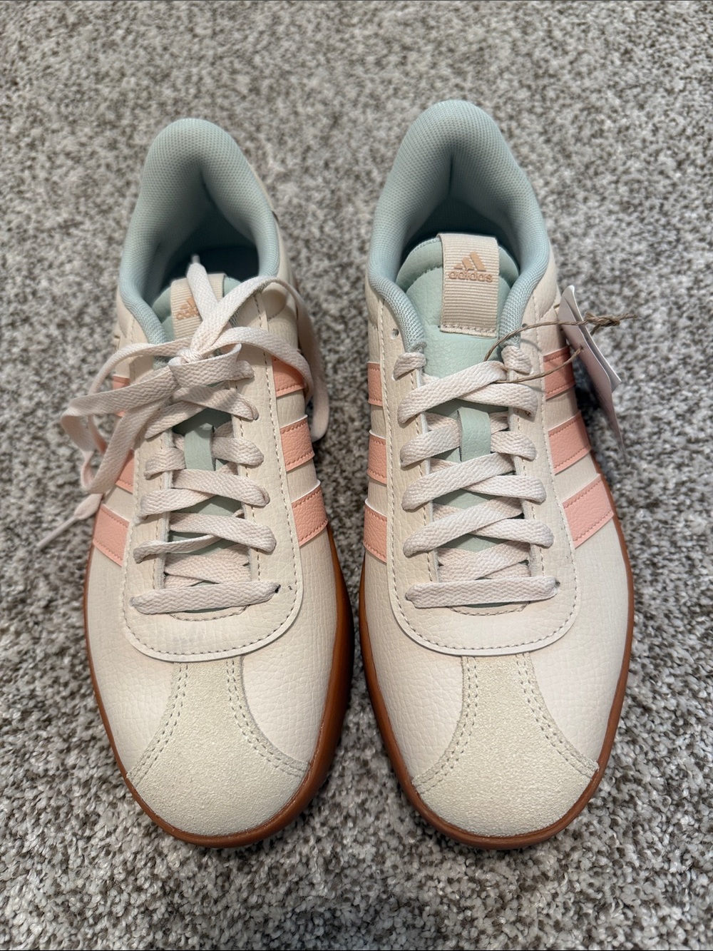 adidas Women’s Cream Sneakers with Blush Pink Stripes
